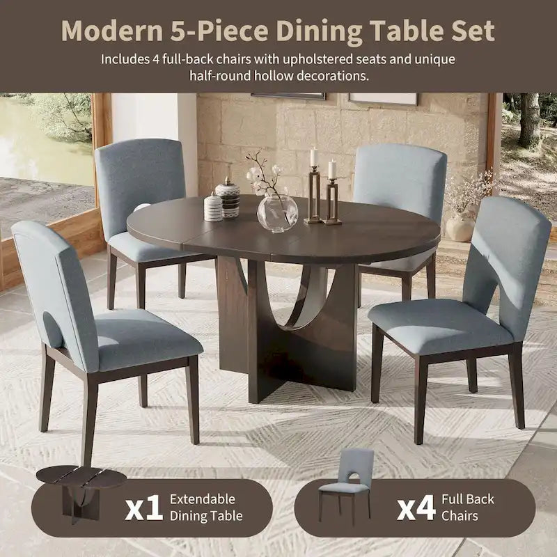 Full 30 Inch Modern Solid Wood Linen Dining Set Extendable