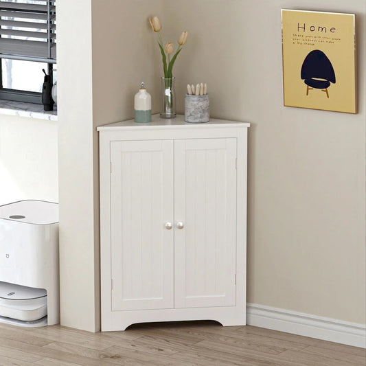 Floor Corner Cabinet with 2 Doors and Adjustable Shelves